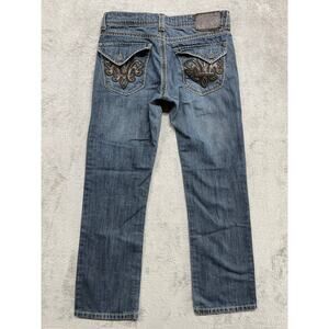 Y2K‎ Archaic Premium Jeans Mens Size 32 Blue Flap Embroidered Straight Denim